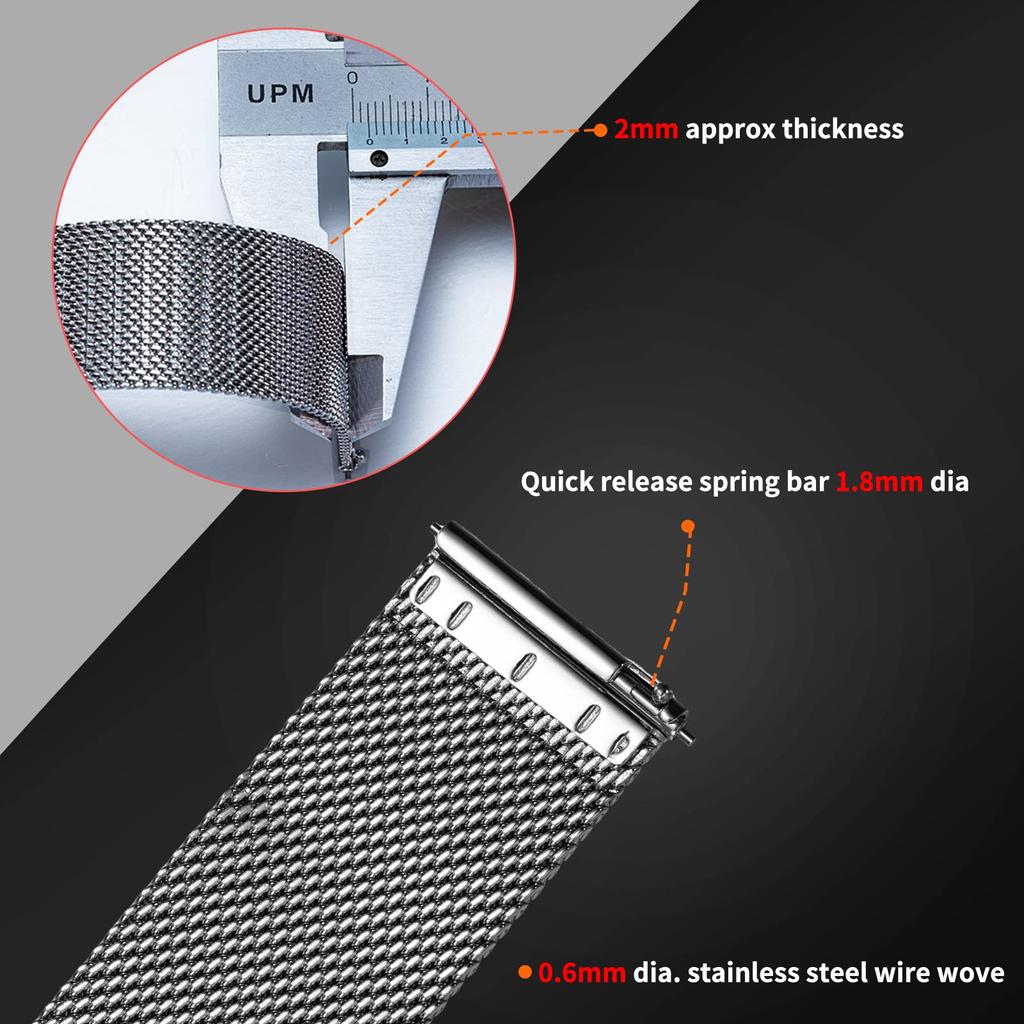 Watch 20mm Strap Watch Band Watch Band Stainless Steel Mesh Strap Thin Metal Bracelet with Safety Buckle Quick Detachable Adjustable Strap [BERNY]