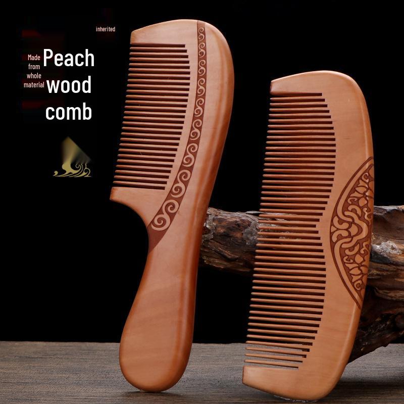 Engraved Extra Thick Dual-Sided Peach Wood Comb