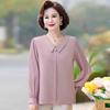 Mom's Spring and Autumn Chiffon Shirt Long Sleeve Middle Aged and Elderly Women's Top Clothes Spring Clothing