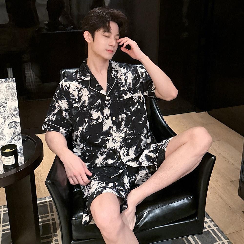 Couple Pajamas 1011 Summer Men and Women's New Ice Silk Short-sleeved Shorts Set Thin Loungewear Women's