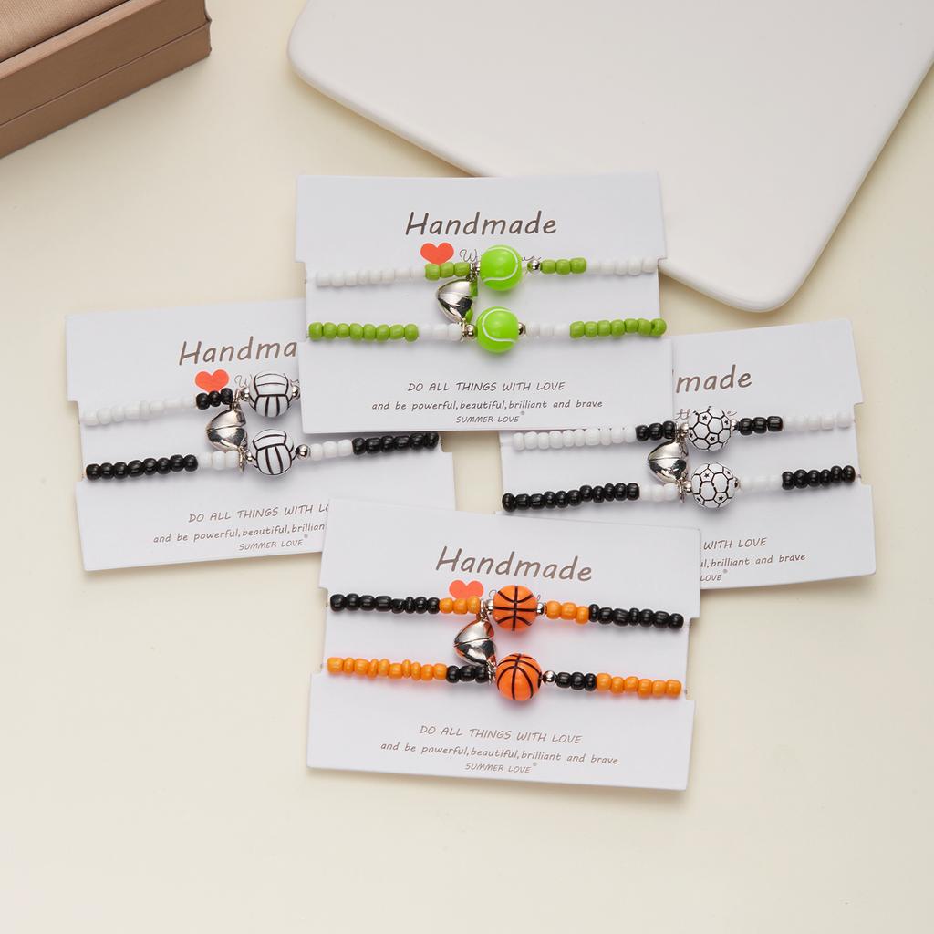 2Pcs/set Volleyball Football Basketball Tennis Couple Bracelet Magnetic Heart Matching Beaded Bracelets Lover Dating Jewelry