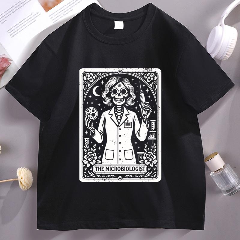 Microbiologist Tarot Card TShirt Funny Science Lab Halloween Tshirt Microbiology Lovers Tees Casual Cotton Short Sleeve T Shirt