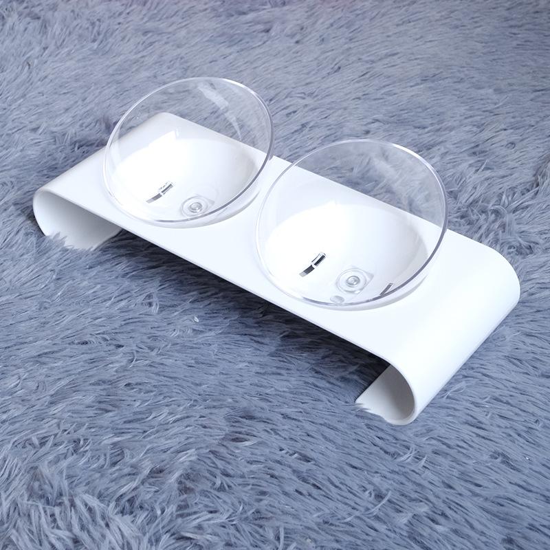Pet Cat & Dog Transparent Double Bowl - Angled Food & Water Feeder with Neck Protection