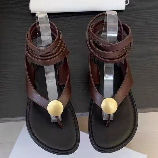22 New Large Size Metal Flat Bottom Beautiful Beach Sandals Summer Temperament Retro Straps Roman Sandals Tide
