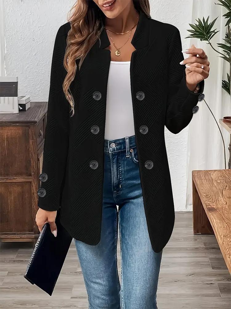 Winter Cardigan Jacke Damen Mode Einfarbig Texturiert Zweireihig Langarm Innentasche Oberbekleidung