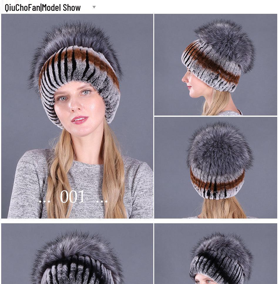 Women's Winter Korean Style Rex Rabbit Faux Fur Hat with Ear Protection