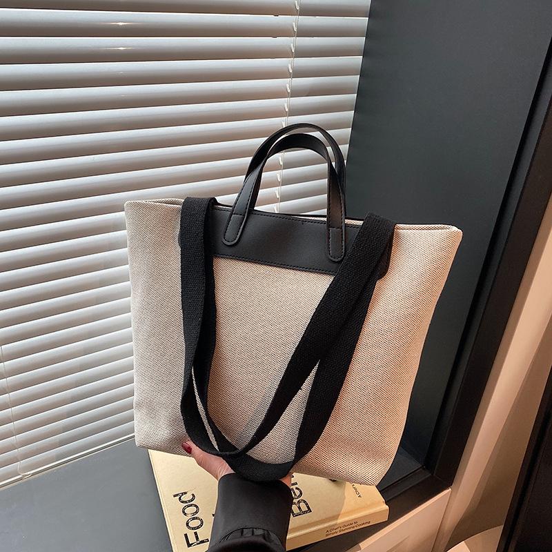 Wholesale Japanese minimalist style portable tote bag women's bag 2025 summer new contrasting color shoulder bag large capacity underarm bag