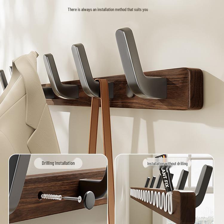 Cârlig de perete din lemn de nuc pentru prosoape și haine, nu necesită găurire