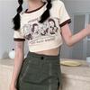 Camiseta con estampado Retro y cuello redondo para mujer, camiseta de manga corta, camisetas sin mangas informales, Top corto con franjas de Color, camiseta de verano para mujer, ropa de calle Y2k