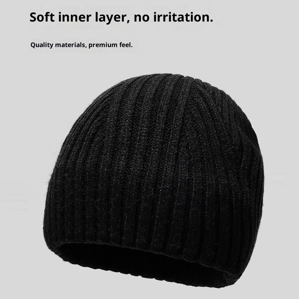 Wool Blend Beanie Hat with Button Strap Knitted Cap Ear Protection Outdoor Winter Warmth (OS)
