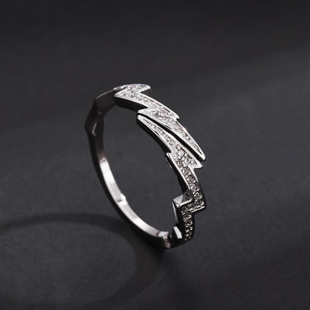 Adjustable Lightning Zircon Ring, Stainless Steel Punk Jewelry For Women Men, Comfort Fit Daily Wear Gift Idea