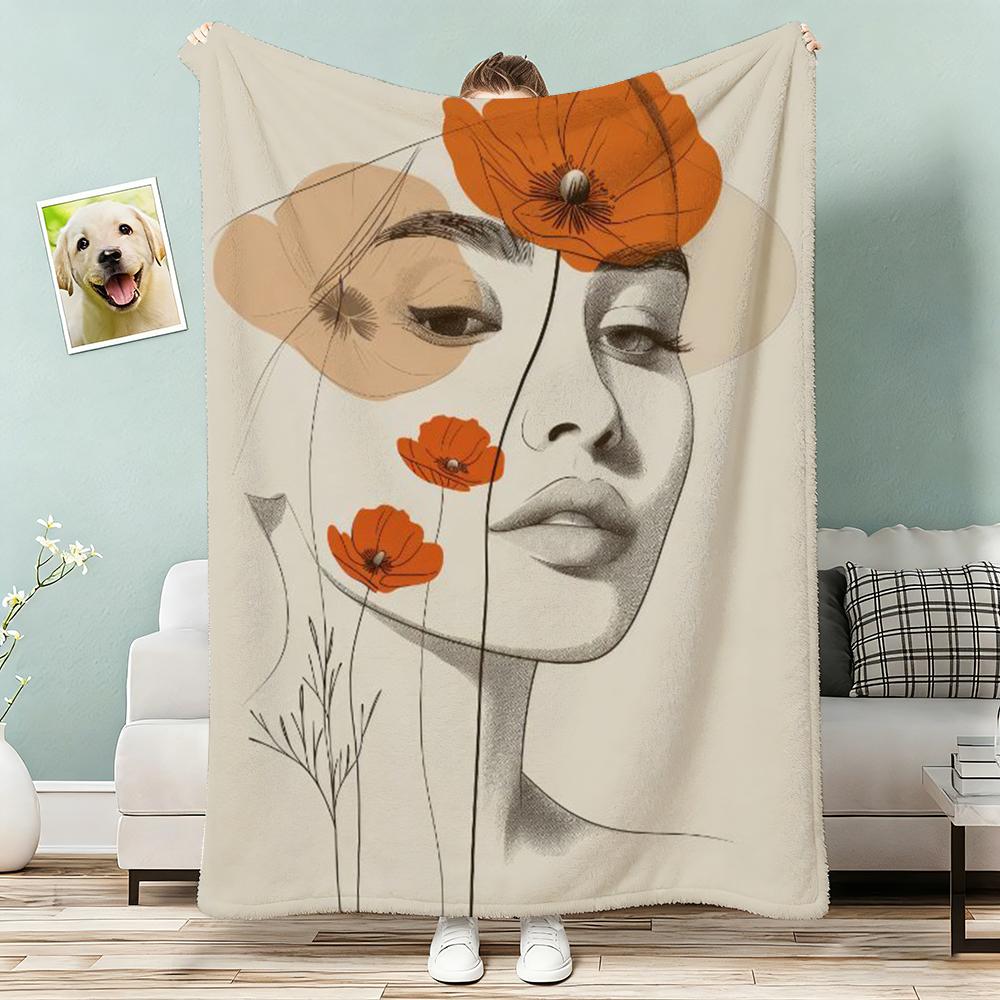 Abstract Face Collection Print Throw Lightweight 240g Flannel Blanket Soft Skin-friendly for Summer Cooling 75x90cm