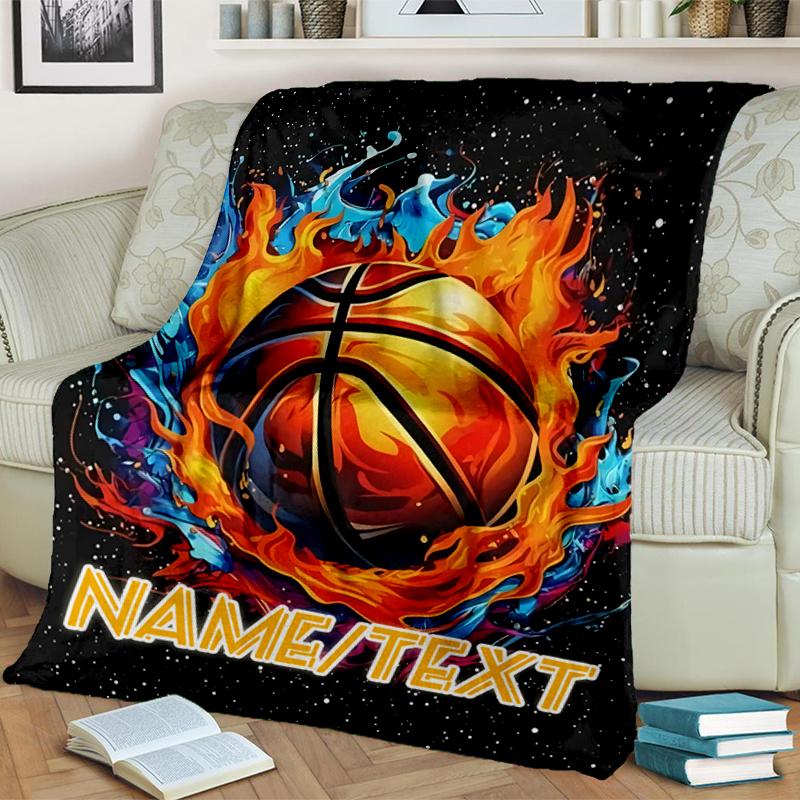 1PC Custom Name Basketball Artwork flannel blanket versatile,all-season throw suitable for the living room,bedroom,camping,travel,and gift
