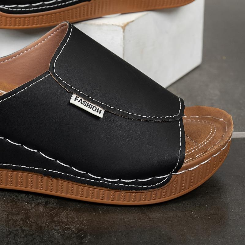 Women's Platform Sandals - Slip-On Ankle Strap Mule Slippers with Thick Platform Heel, Cushioned Insole & TPR Sole - Faux Cover Upper &