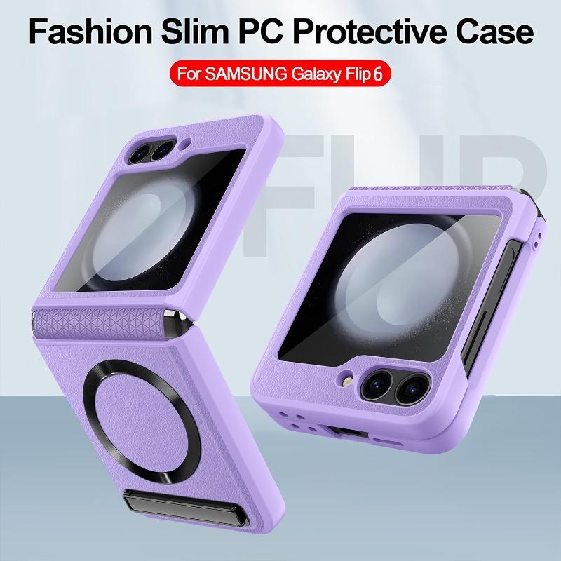 Magnetický stojánek pro Magsafe Pouzdro na telefon pro Samsung Galaxy Z Flip 6 5 Flip6 Flip5 5G Ochranné sklo pantu Kožený kryt