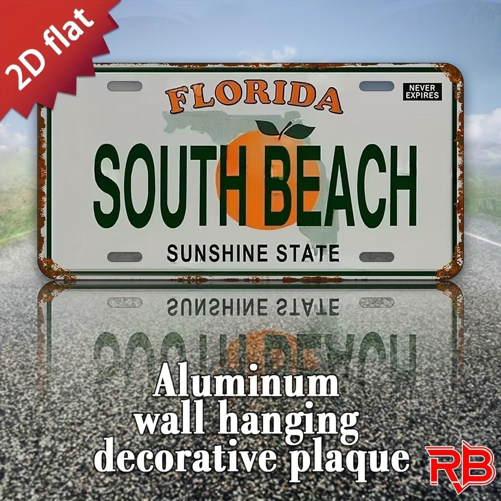 Florida-Themed Vintage License Plate Metal Sign - South Beach Sunshine State Design with Tree & Florida Map Outline - Durable 15x30cm(5.9x7.8inch)