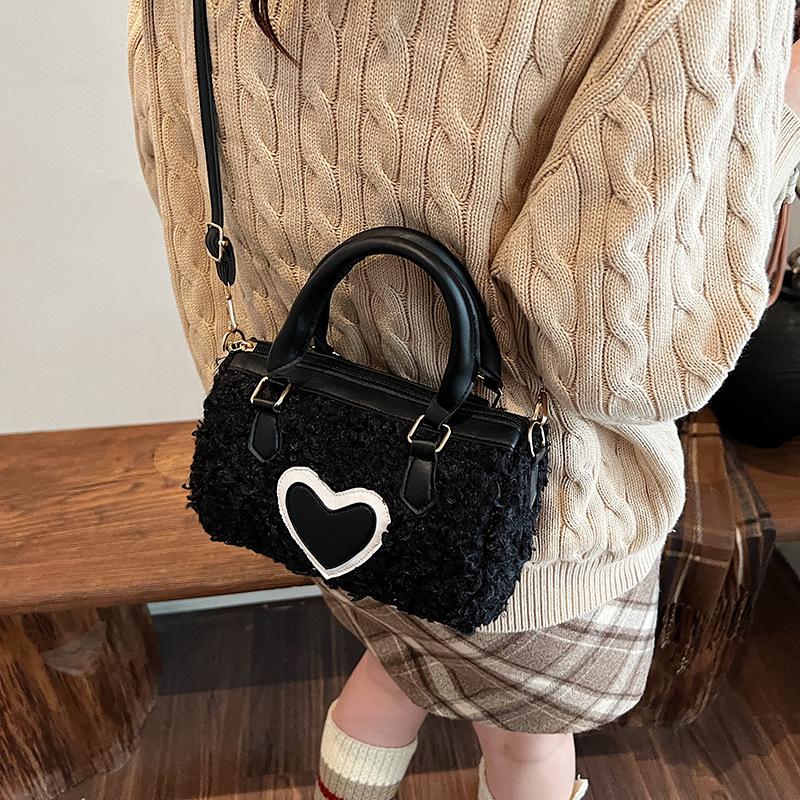 Winter Faux Lamb Wool Women's Top-handle Bags Fashi Ladies Shoulder Crossbody Bag Small Barrel-shaped Handbag Female Purse
