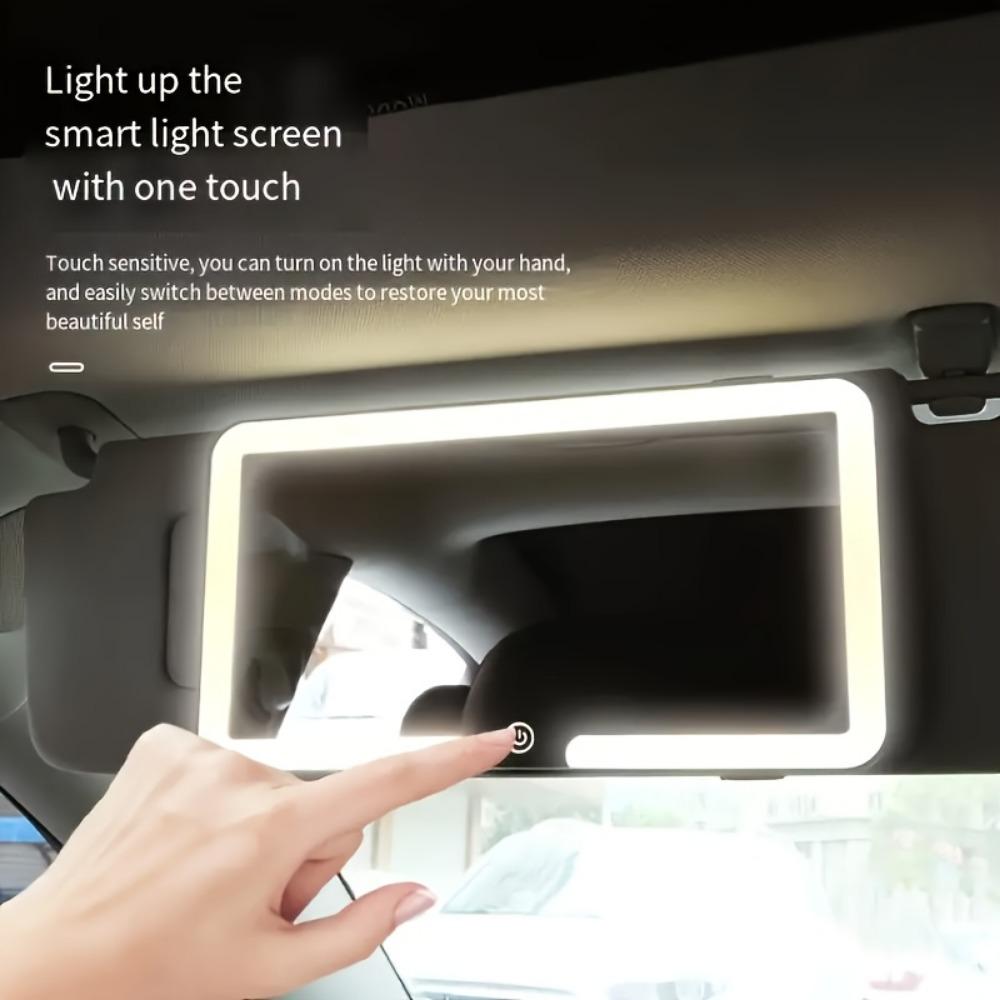 LED Car Vanity Mirror with Touch Sensor - Tri-Color Lighting, Rechargeable Sun Visor Makeup Mirror for Vehicle Interior