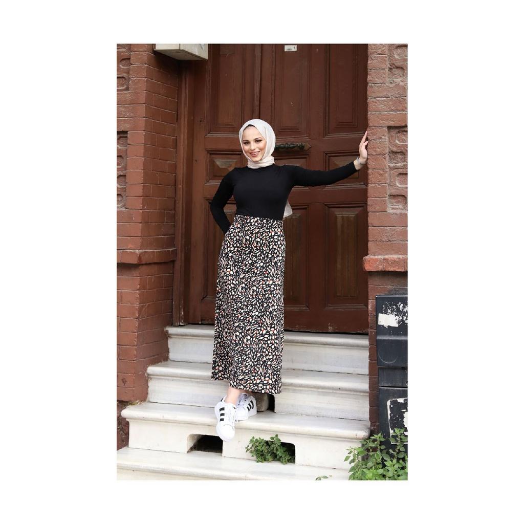 Gekämmter Rock aus Viskose - Schwarz / Fliesen