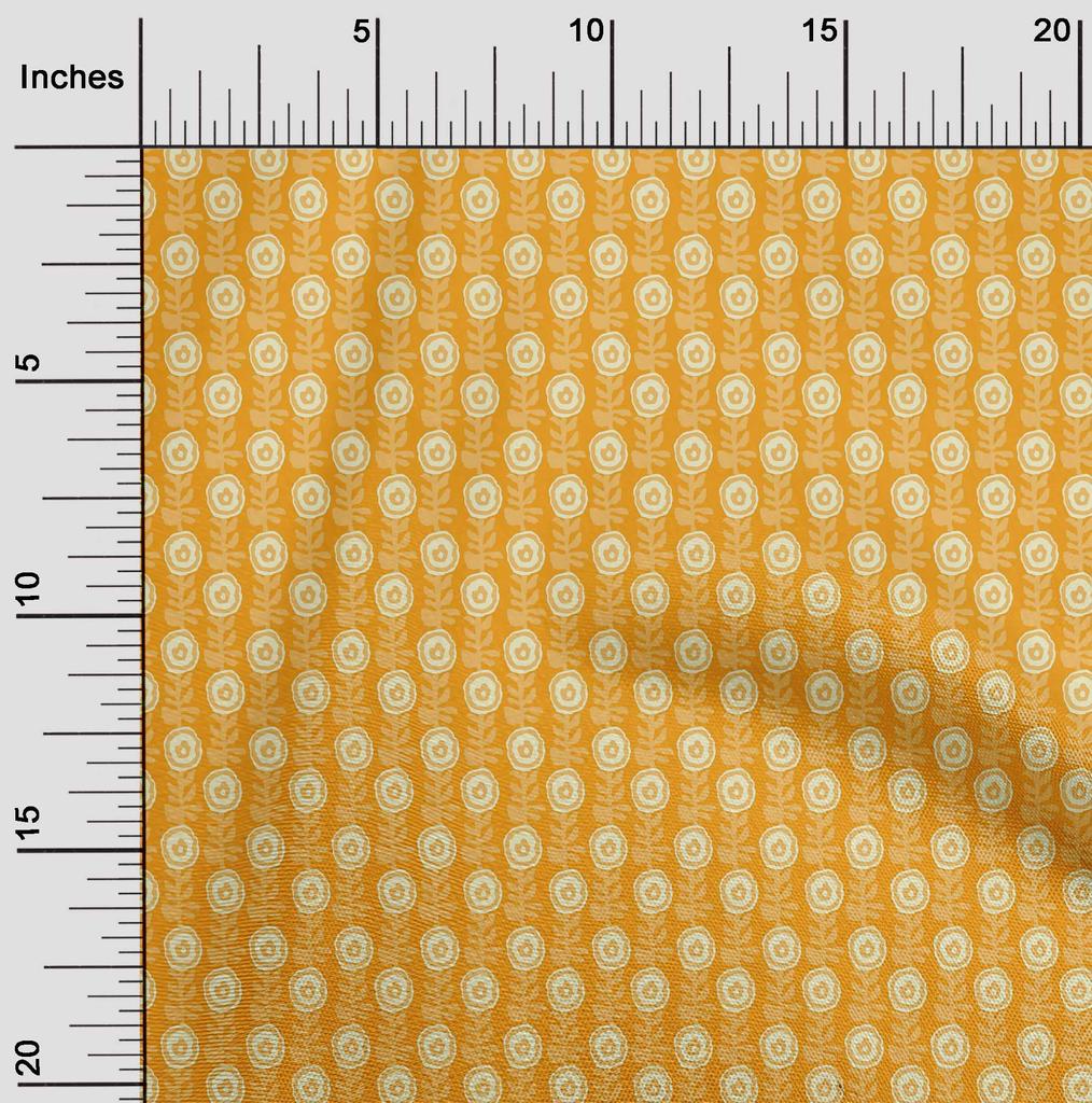 oneOone Cotton Flex Fabric Leaves & Floral Block Printed Craft Fabric BTY 40 Inch