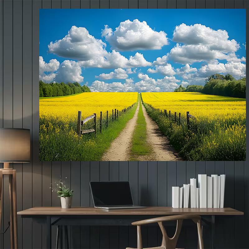 2D Nature Landscape Backdrop Yellow Flower Field Countryside Tapestry 47.2x31.5inch/120*80cm