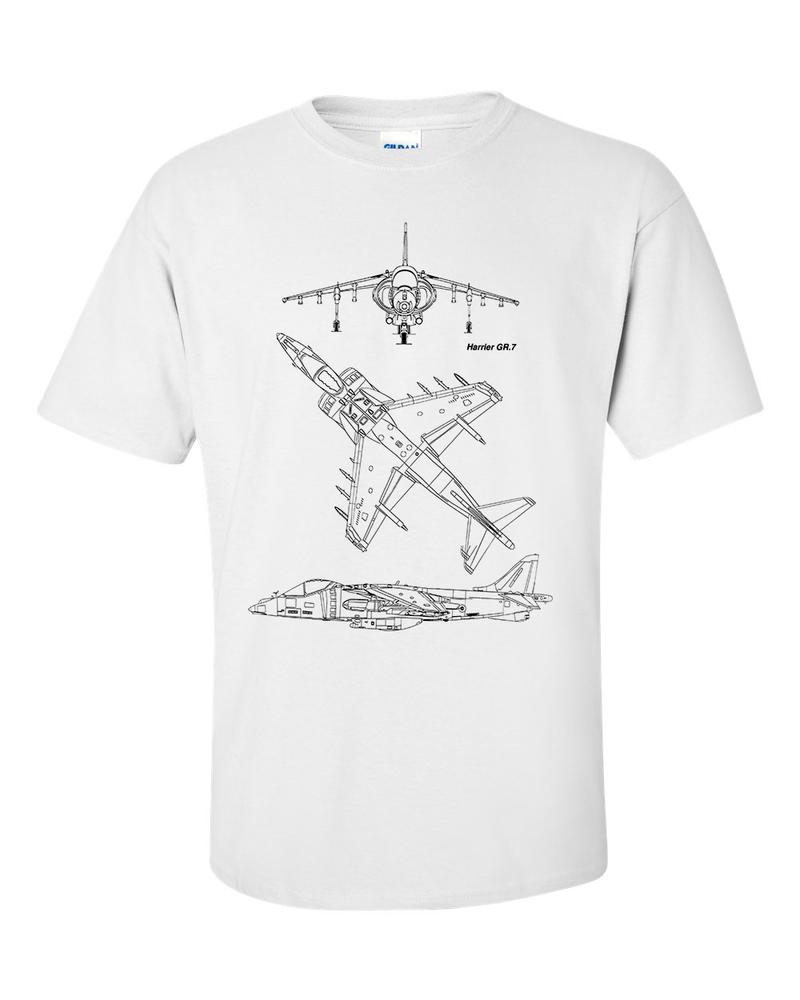 Harrier GR7 Fighter Aircraft Technical Drawing Blueprint RAF TShirt 2XL