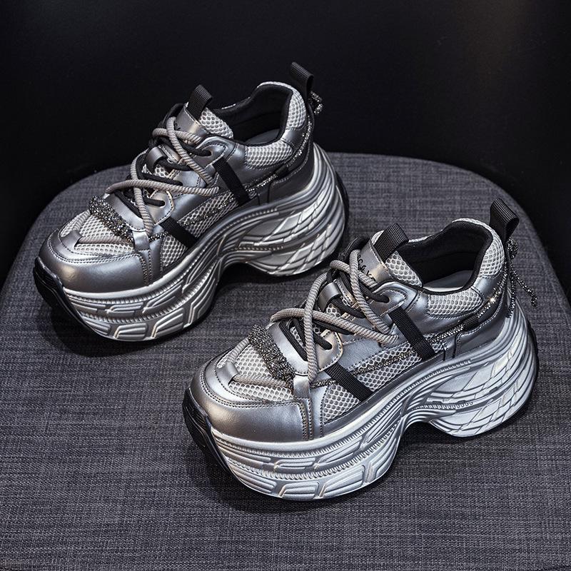 

Женские кроссовки в корейском стиле «папины кроссовки» 2025: Весенняя Повседневная Мода с Бриллиантовым Полосатым Треном 37