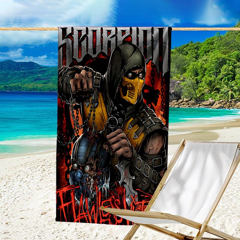 1pc Mortal Kombat3 Beach Towel, Beach and Seaside Swimming Pool Equipment, Fashion Pattern, Rectangular, Travel Essentials