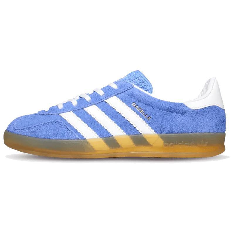 adidas Scarpe da Ginnastica Basse Originali Gazelle Indoor in Pelle Scamosciata alla Moda Casual Unisex Blu Bianco Marrone HQ8717