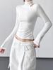 Women's Slim Fit Velvet Turtleneck Long Sleeve T-Shirt, Gray, 2025 Spring/Autumn/Winter Collection.