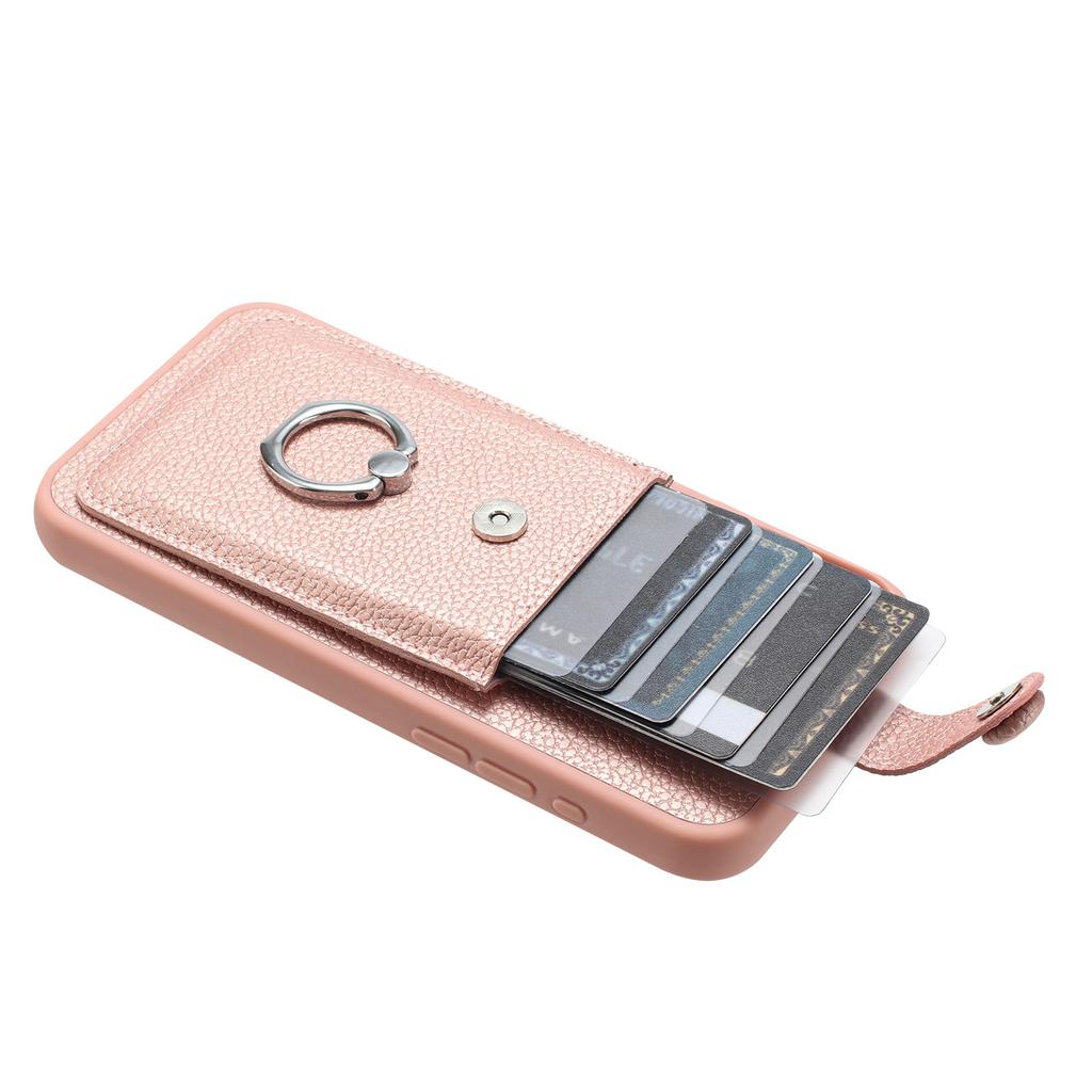 Applicable To iPhone16 Mobile Phone Case S25 Lychee Pattern Pull-out Card Ring Buckle Anti-drop Case Redmi Note13