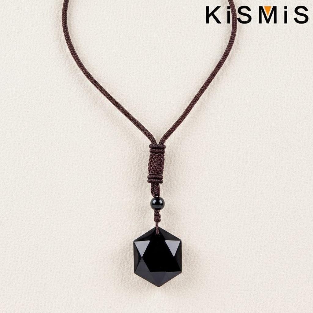 

Natural Black Obsidian Hexagon Pendant Necklace for Men and Women 1PC Unique Gemstone Jewelry Gift коричневий