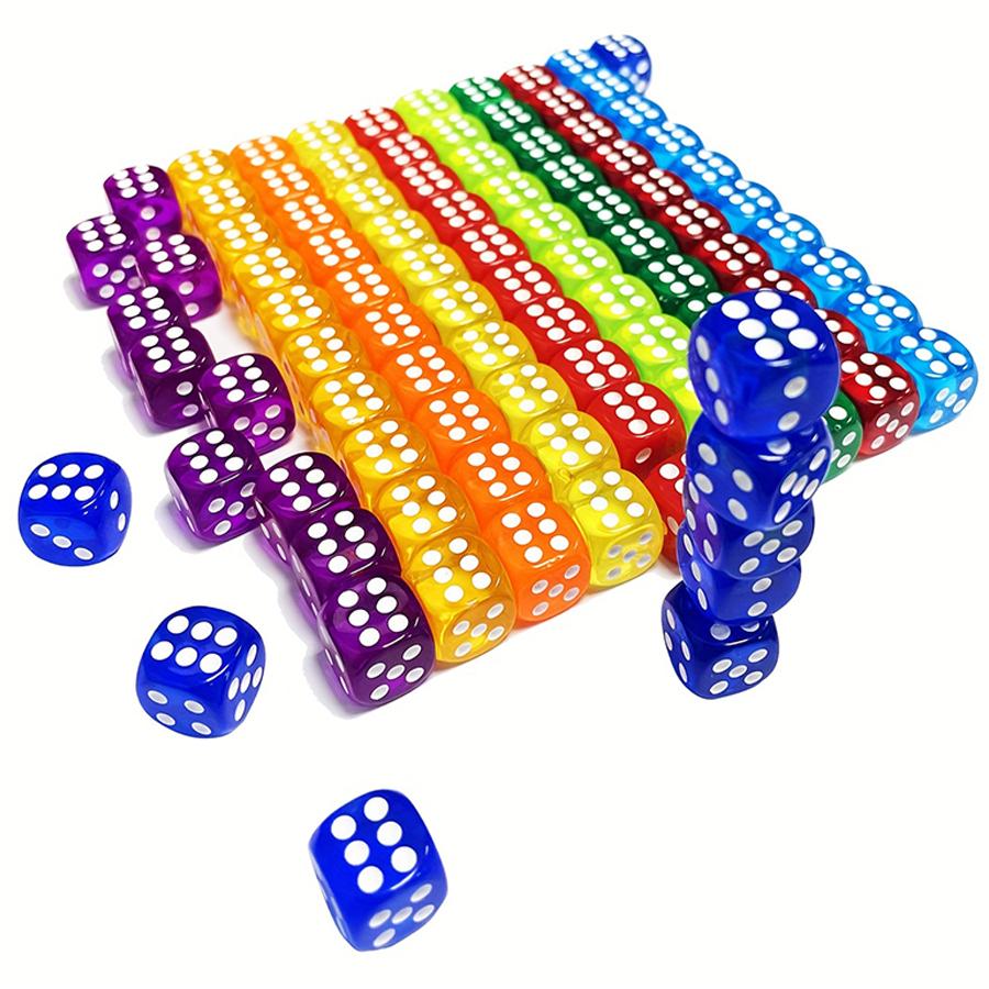 60pcs 14mm High-Transparency Acrylic Colored Dot Dice & 6pcs Black Drawstring Storage Bags Role-Playing Game Dice Party Supplies