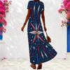 Women Plus Size V Neck Short Sleeve White Printed Maxi Dress