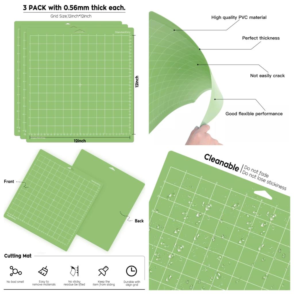 3Pc 12inch PVC Cutting Mat for Cricut Maker Explorer DIY Paper Multifunctional Durable Handicraft Art Engraving Board Sewing Pad