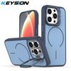 KEYSION Matte Skin Feel Lens Stand Phone Case for Magsafe for iPhone 13 14 15 Pro Max 15 Plus Magnetic Wireless Charging Shockproof Cover