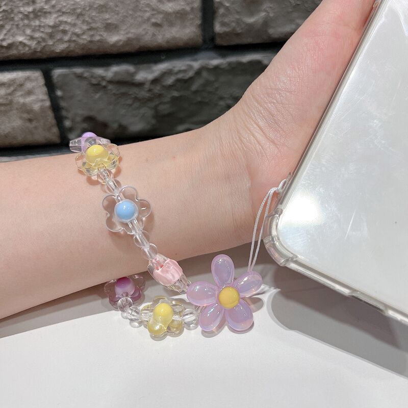 Bracelet de perles d'amour pour femmes, petit nœud en cristal frais, fleurs, amour, chaîne de téléphone portable, anti-chute, accessoires de coque de téléphone portable, DIY