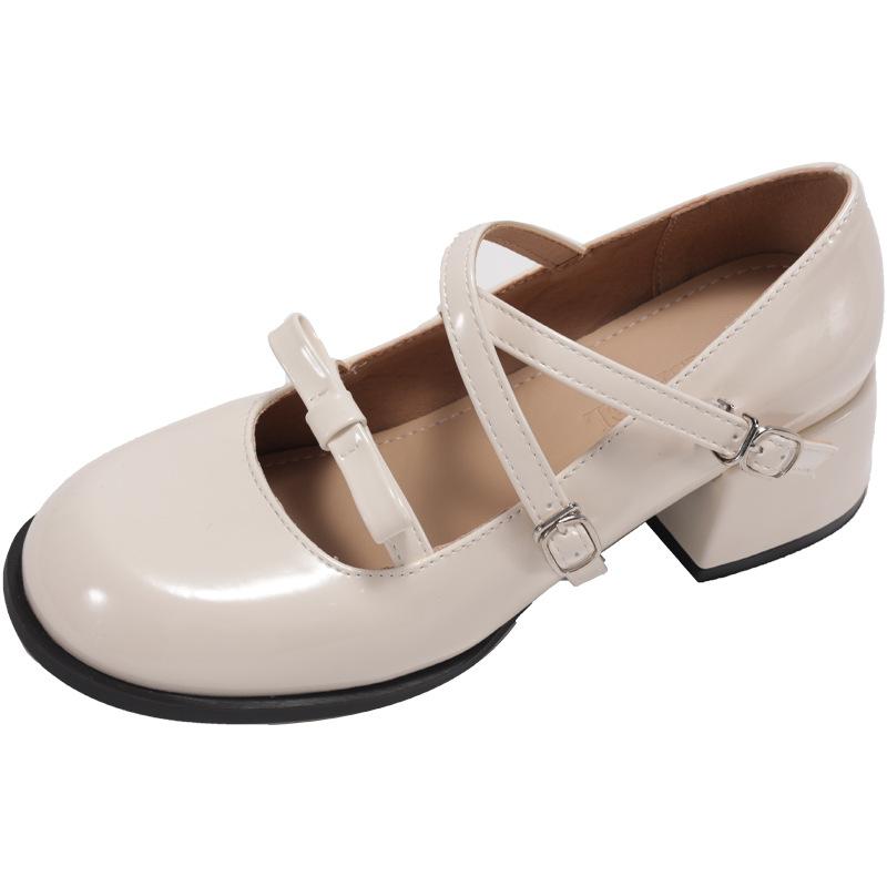 Red French round head light mouth thick high heel single shoes women's summer 2025 new skirt versatile height-increasing Mary Jane shoes