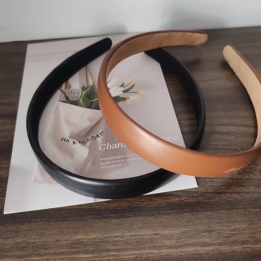 2pc European and American Retro Solid PU Headband Hair Bands Hairband Hoop for Women Girls Holiday Korean Hair Accessories