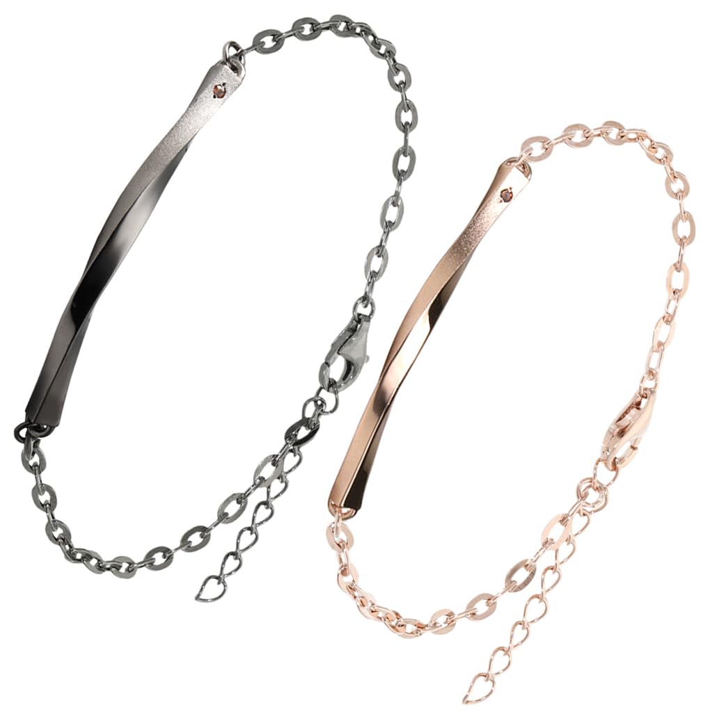 

to Special Edition Pair Bracelets Wave Design with Red Diamonds in 925 Silver for Men and Women [Close Me] (No Engraving) Two-Tone