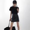 Black PU Leather Mini Skirt Women Side Zipper High Waist Sexy Package Hip Skirt Y2K Street Fashion