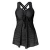 Women's Pink Lace Overlay Crisscross Back Drawstring Tankini Swimsuit