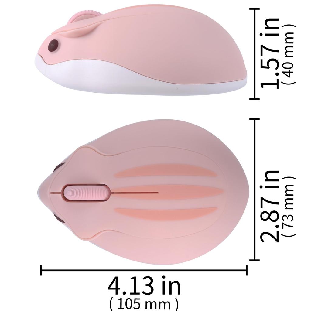 Wireless Mouse with a Moe Hamster Animal Appearance, Soundless, Dual Modes, Quiet Operation, USB Receiver, Energy-Saving, Cordless, Fun, Cute, Pink,