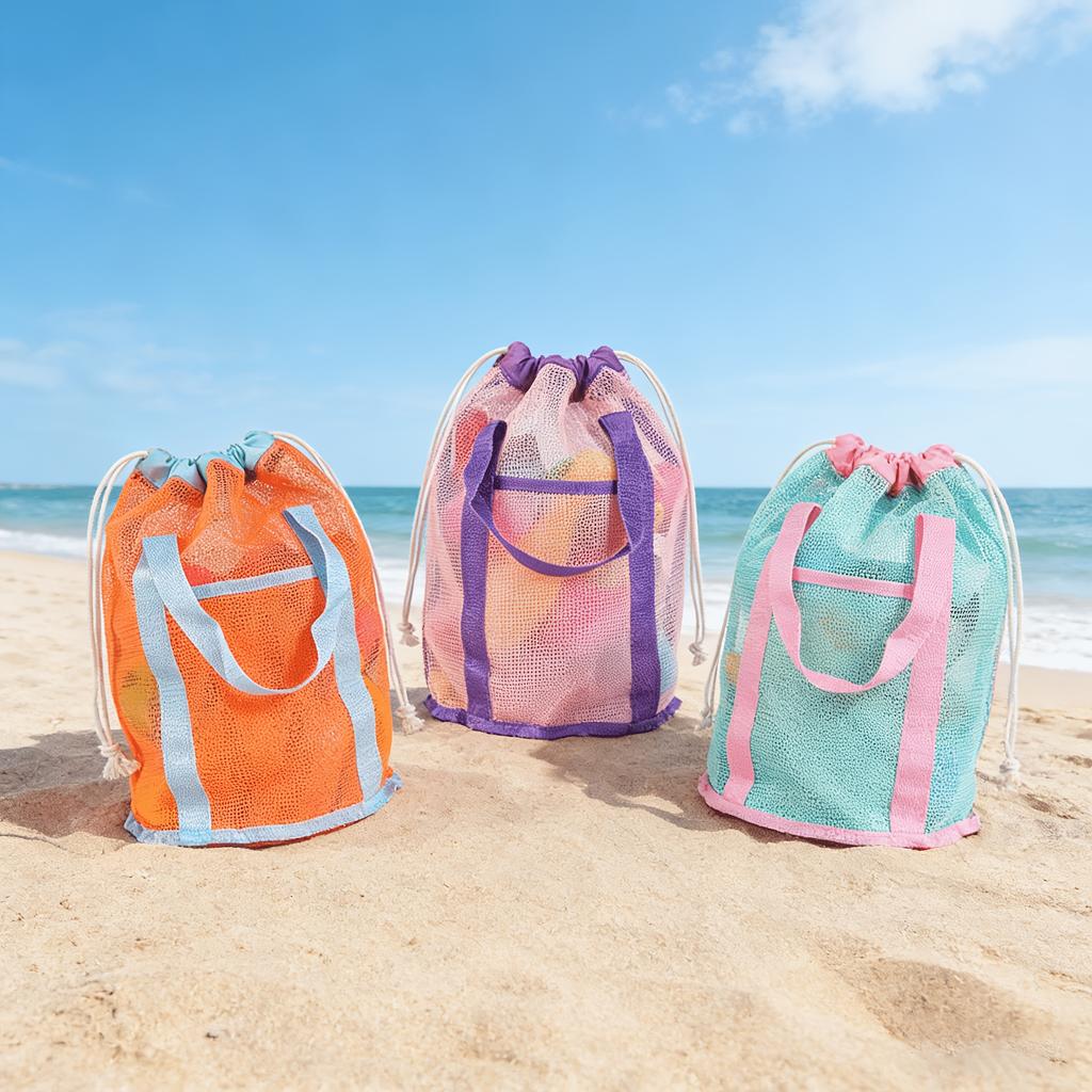 New Mesh Drawstring Beach Bag Large Capacity Lightweight Tote Swimming Pool Travel Bathroom Vacation Daily Storage Organizer
