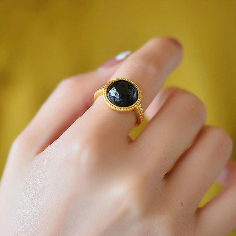 Buy S925 Sterling Silver Dark Jade Ring Inlaid Perfect Ring Black