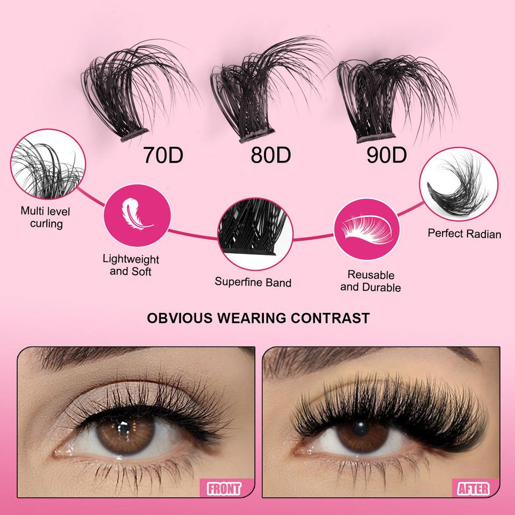 Diy Single Cluster Of Hair Large Capacity 70D + 80D + 90D Curled And Dense Mixed False Eyelashes