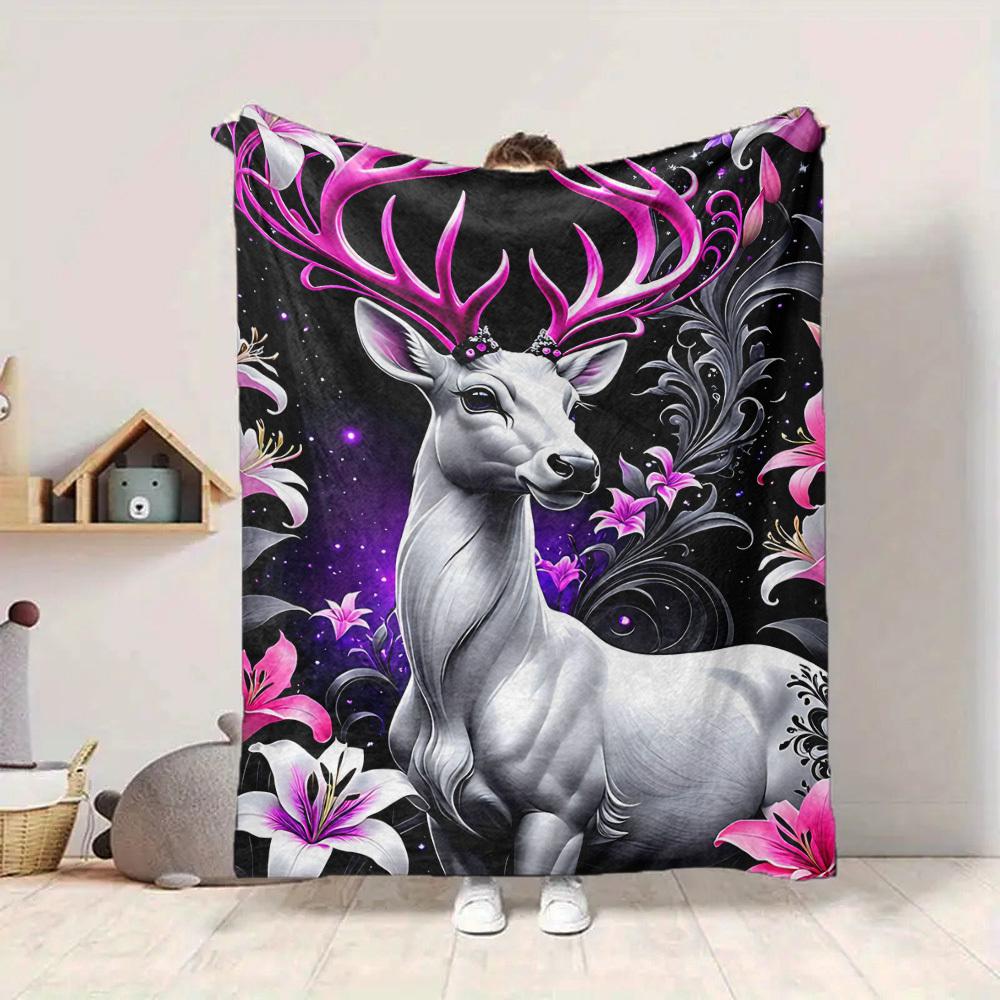 1pc Fantasy Deer Blanket Lightweight Flannel Blanket Throw Blanket For Sofa, Bed, Travel, Camping, Livingroom, Office Yy251015187