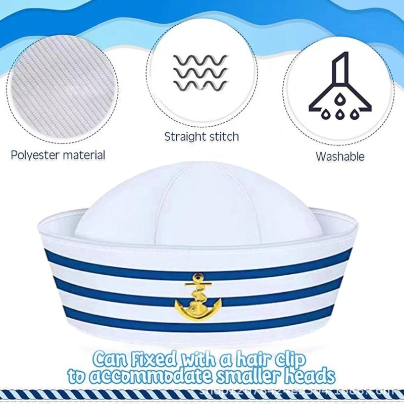 Sailors Ship Captain Hat Blue&White Stripe Hat Adult Teens Navy Cosplay Hat