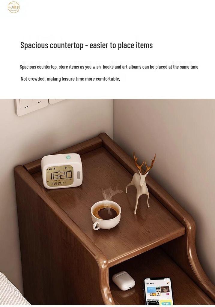 Solid Wood Ultra-Narrow Bedside Table with Storage