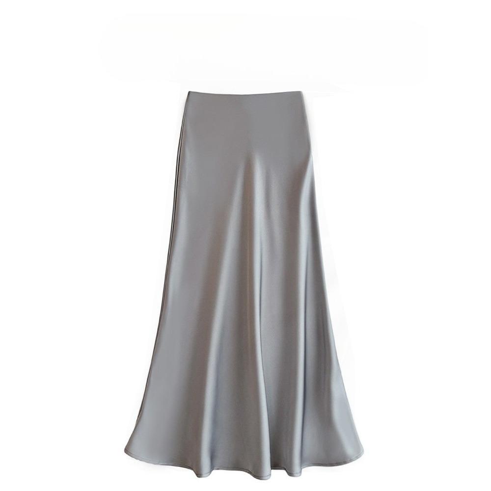 Women's High Waist Glossy Satin Mermaid Midi Skirt